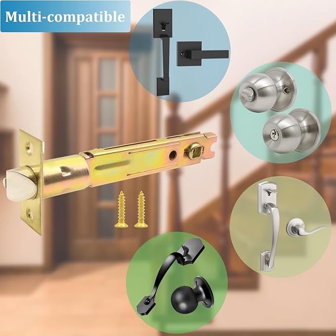 5-Inch Deadlatch Door Lock Replacement Latch with Square Interface Fits 5 Inch Backset Standard Entry Doors Knobset or 90°Rotation Leverset, Polished Brass