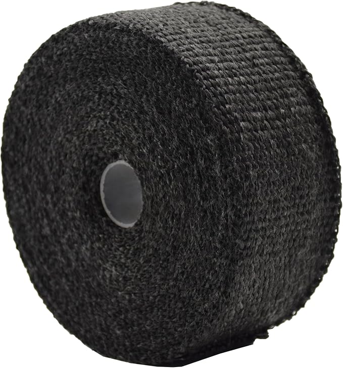 DOBTIM Fireproof Pipe Wrap Insulation 2" Wide X 32' Long, Fiberglass Heat Shield Tape Pipe Webbing for Stove Flue Protector with 2 Clamps, Black