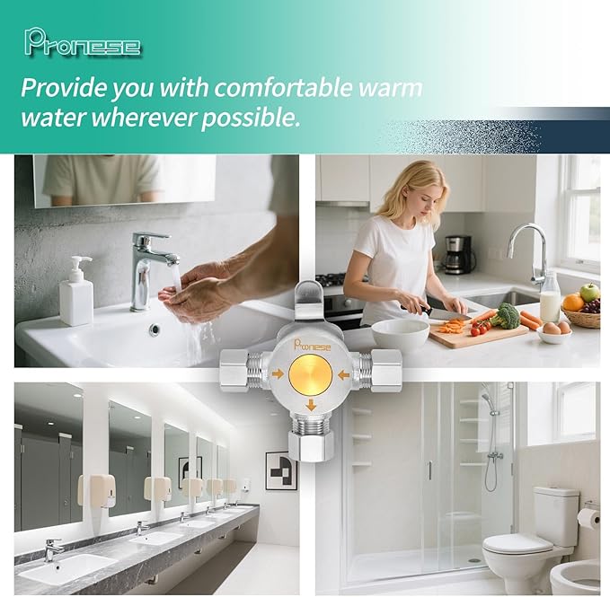 1 PCS Below Deck Mixing Valve,3/8" Compression LF Brass Body,Thermostatic mixing valve for hot and cold water,Compression Sleeve and Nuts Included.