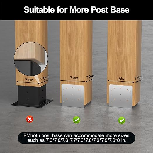8"x 8" Post Base, 2Pcs Stainless Steel Adjustable Post Anchor Bracket(Internal 7.5" x 7.5"), Adjustable Post Base for Pavilion Deck Porch Handrail Railing Support Decorative Anchor Plate