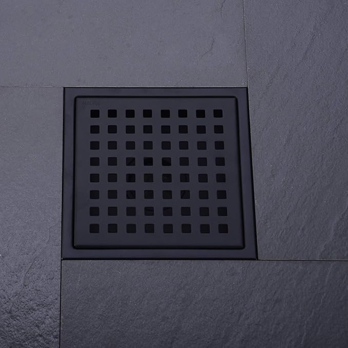 6 inch Stainless Steel Shower Floor Drain with Removable Grid Cover, Black