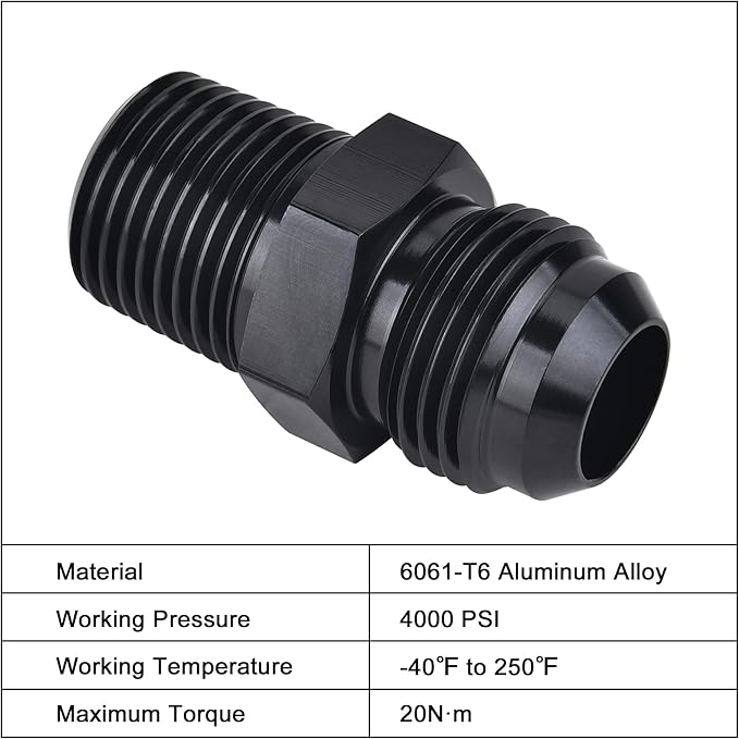 EVIL ENERGY 8AN Male Flare to 3/8" NPT Pipe Fitting Adapter Aluminum Straight Black