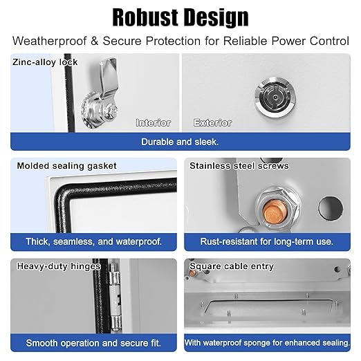 LeMotech Electrical Box 20 x 16 x 8 inch Steel Enclosure, IP66 Waterproof Dustproof Junction Box Wall-Mounted for Outdoor/Indoor Lockable with Equipment Mounting Plate