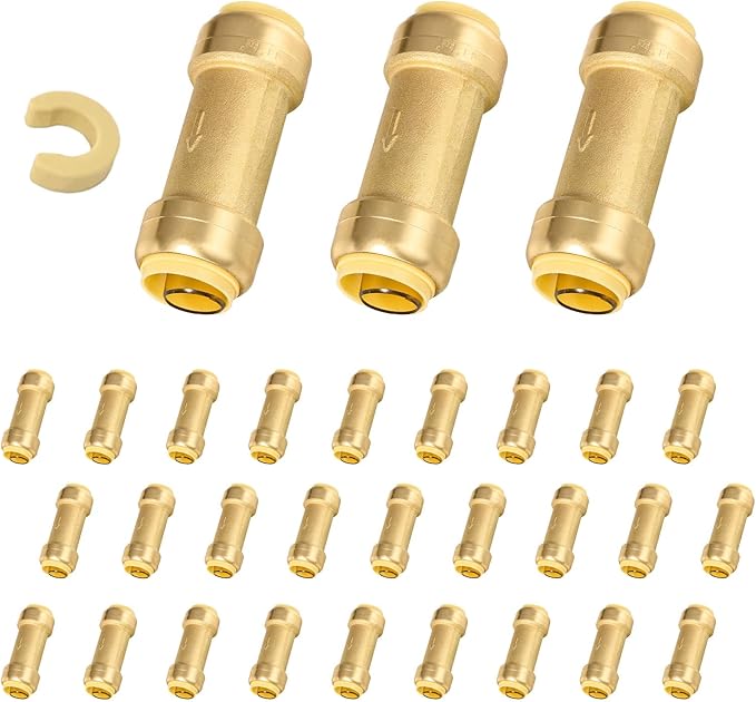 30-Pack Niikappu Pushfit Check Valve, 1/2-Inch Brass Plumbing Fittings Connect for PEX, Copper, CPVC, PE-RT Pipes, with Disconnect Clip(PF-VALVE060-30)