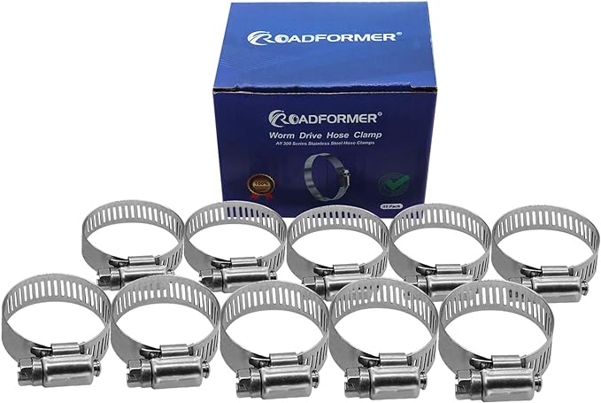ROADFORMER 0.75" Worm Gear Hose Clamp - SAE 12 Size, Full Stainless Steel with 1/2" Band Width, Working Range 17mm - 32mm Hose Clamps, 10 Pack