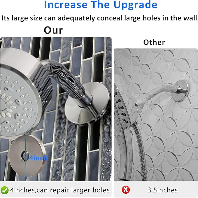 4 Inch Shower Arm Flange Oversized Plumbing Cover Plates,Universal Extra Large Replacement Escutcheon Cover Plate for Covering Gaps,Holes,Fits All Standard 1/2" Pipes,Brushed Nickel(2 PACK)