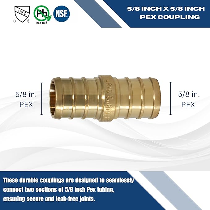 XFITTING 25-Pack 5/8" PEX B Coupling, Brass, Pipe Fitting, Coupling, 5/8" Size