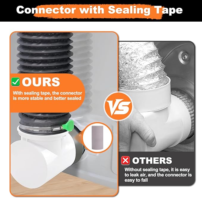 Dryer Vent Connector Kit,90 Degree Dryer Vent Elbow+10ft 6-Layer Flexible Hose & Sealing Kit for 4 Inch Dryer Duct, Dryer Adapter,Space-Saving Design for Tight Space