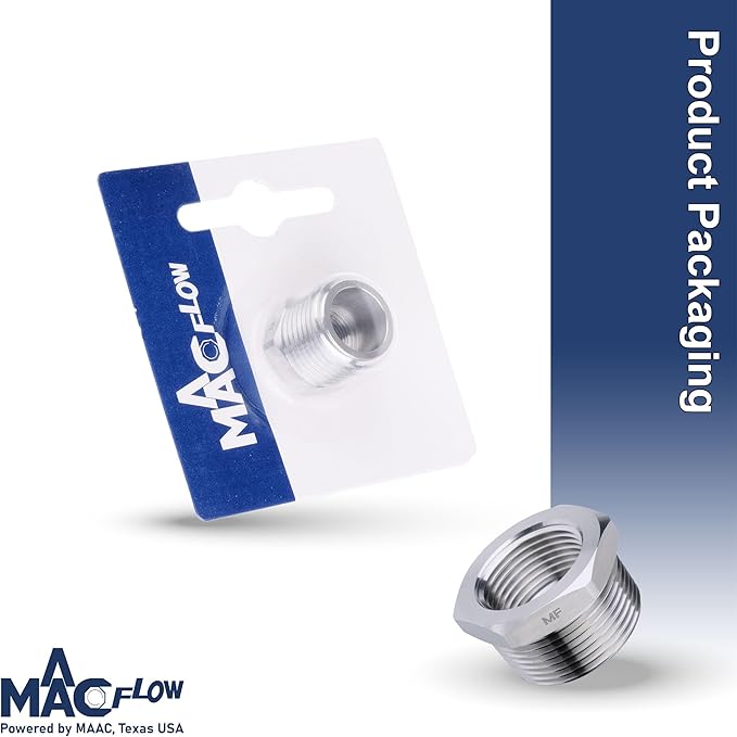 MAACFLOW Stainless Steel 3/8" Male NPT to 1/8" Female NPT Adapter Reducer Hex Bushing (Thread OD 0.65" - ID 0.34") (Pack of 1)