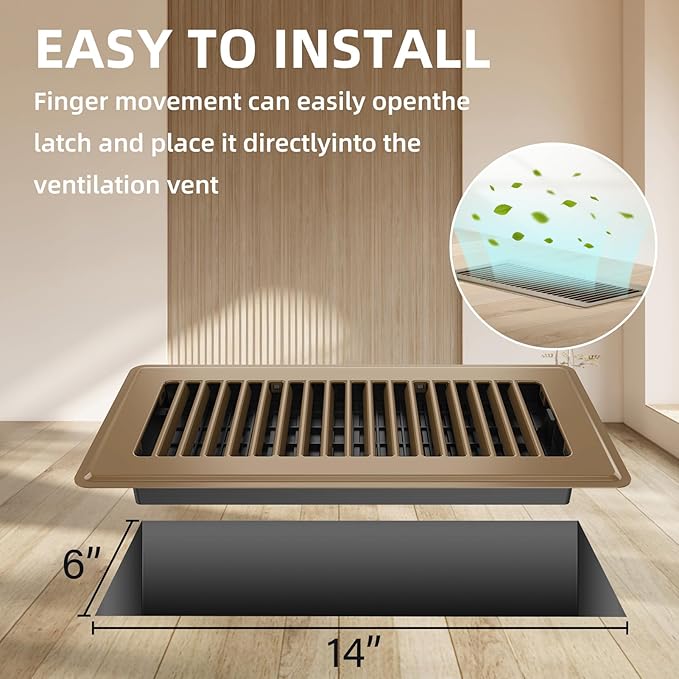 Floor Register 6x14, 6 Pack Floor Vent Covers for Home Floor Heavy Duty Steel Walkable Floor Vents Air Vent Covers 14x6 for Sidewall and Floor