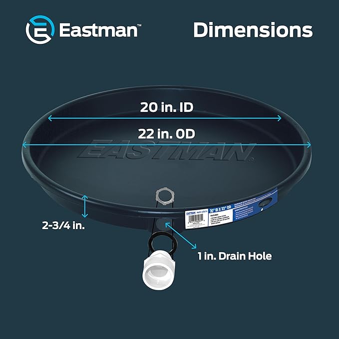 Eastman Water Heater Drain Pan with PVC Fittings, 20 Inch ID x 22 Inch OD Compression, 60076