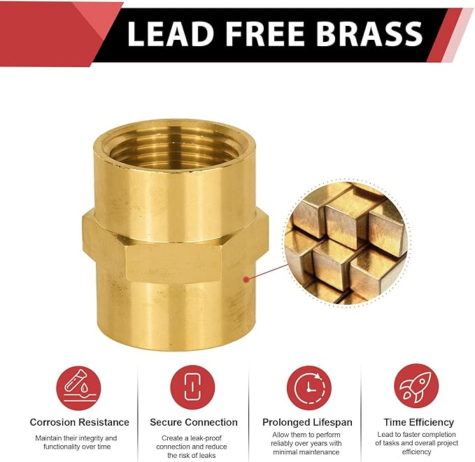 (Pack of 2) EFIELD 3/8" x 3/8" Female NPT Coupling, Soild Brass Hex Nipple Brass Pipe Fittings,(NPT070)