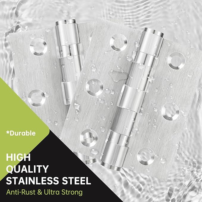 3Pcs Stainless Steel Door Hinges 3 Inch, Heavy Duty Ball Bearing Hinges for Interior Exterior Doors, Square Corner, Max Loading 100LB, Smooth and Quiet, Silver