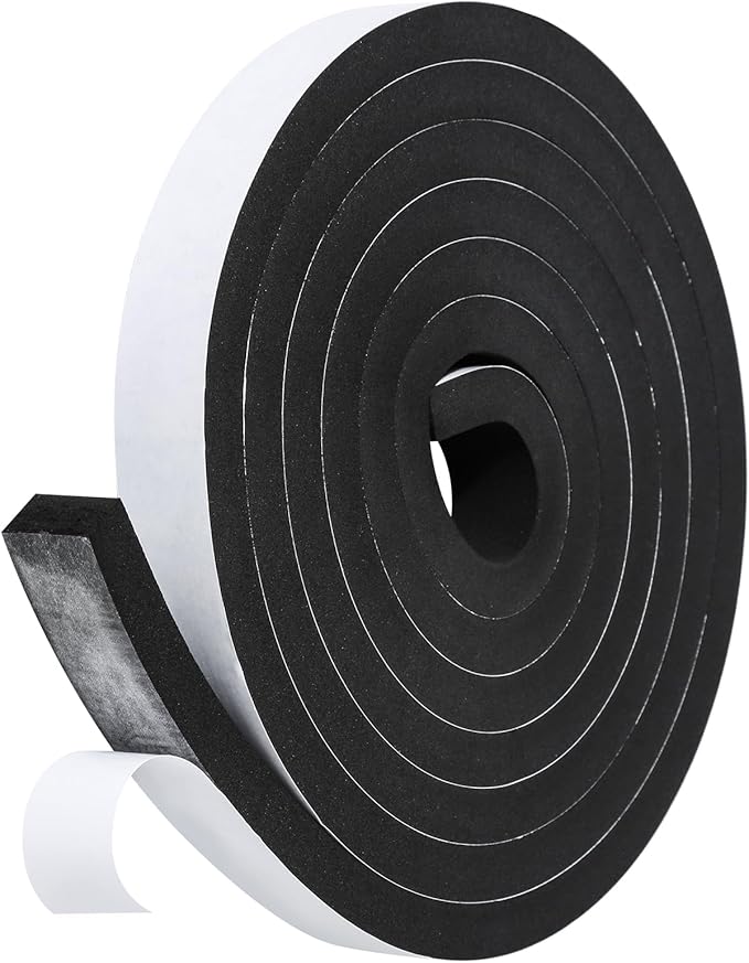 Weather Stripping Door Seal Strip- 1 Inch X 1/2 Inch X 10Feet, Strong Adhesive, Lightproof, Soundproof, Weatherproof Foam Tape Insulation for Sliding Door, Front Door Frame, Windows- Black