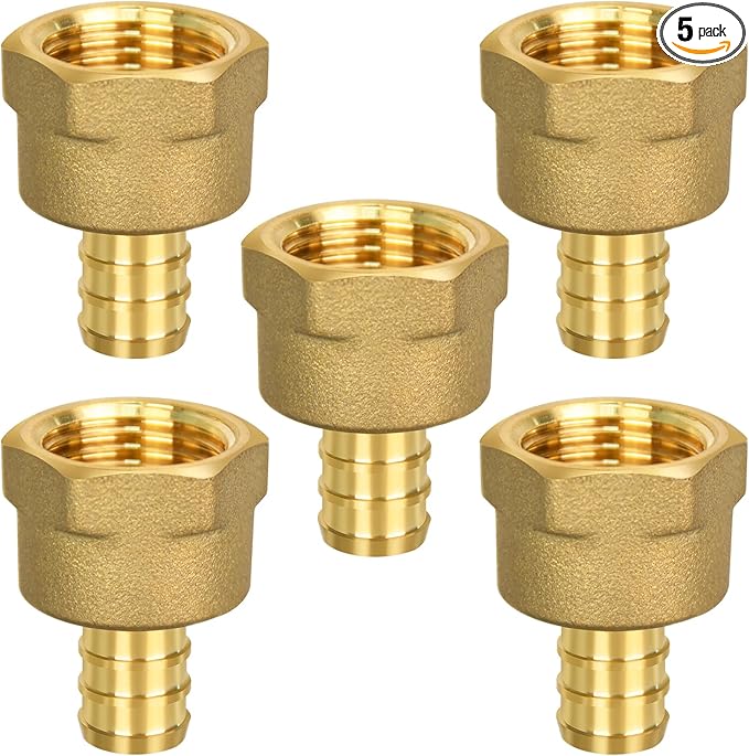 5 Pack PEX 1/2" x 1/2" NPT Female Fittings, Full Port for PEX pipes in plumbing jobs