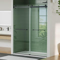Frameless Double Sliding Shower Door - 44 to 48 Inch Adjustable Width x 74 Inch Height, 1/4" (6mm) Clear Tempered Glass with Easy-Clean, Space-Saving Bypass Design, Matte Black Finish for Bathroom