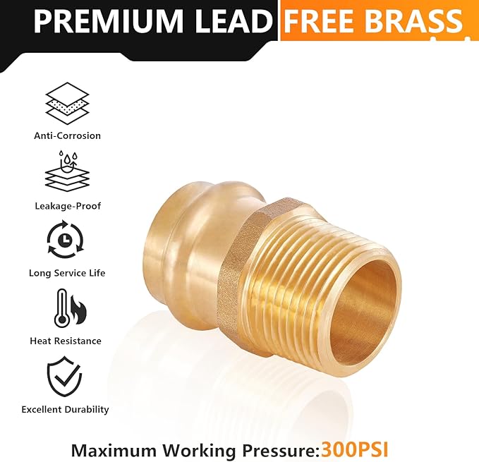 30-Pack HeSun Copper Press Fitting Adapter,1" Press X 1" Male NPT Adapter, LF Brass(PEX1807351-30)
