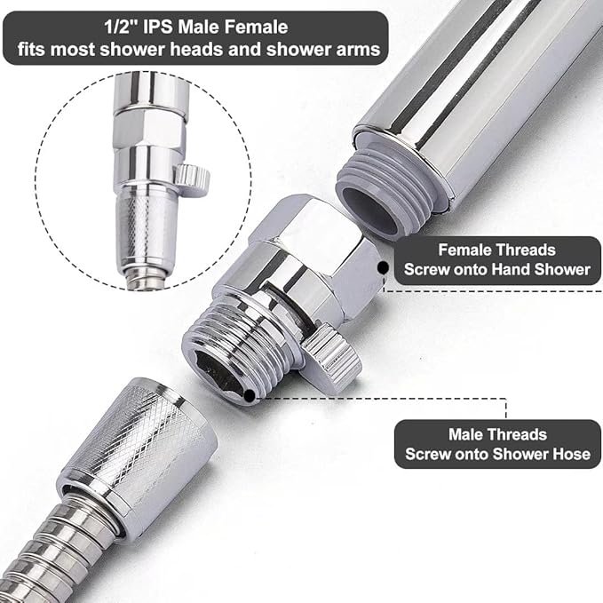 Brass Shower Flow Control Valve: Shower Head Shut Off Valve(Female and Male), MAYYAYA Water Flow Control Valves, for Handheld Shower Head or Bidet Sprayer- Handle Lever (Chrome)