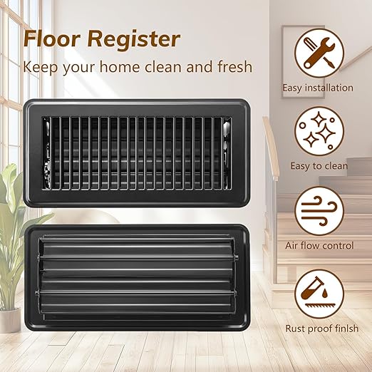 12Pcs Floor Vents Floor Registers 4x10 Inch, Heavy Duty Metal Hot Air Vent Covers 4x10 Inch with Rust-Proof Finish for Home Heater Floor Vent Grilles and Vents