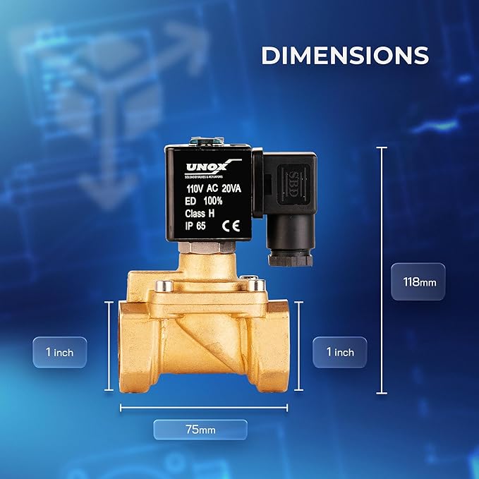 UNOX 1 inch NPT Solenoid Valve 110V AC, Brass Control Valve Normally Closed - 7-232 PSI Multi-Purpose Reliable Control Valve for Water and Air - Solenoid Valves