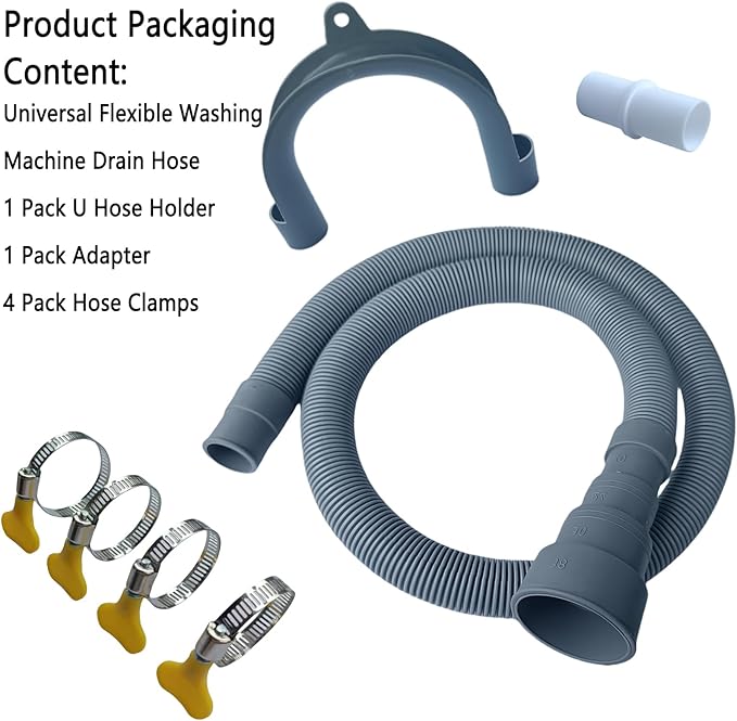 Washing Machine Drain Hose, Universal Flexible Drain Hose Extension Kit for LG/GE/Samsung Washer, Dishwasher, With 1Extension Adapter,4 Clamps,1 U-Bend Holder (13feet)