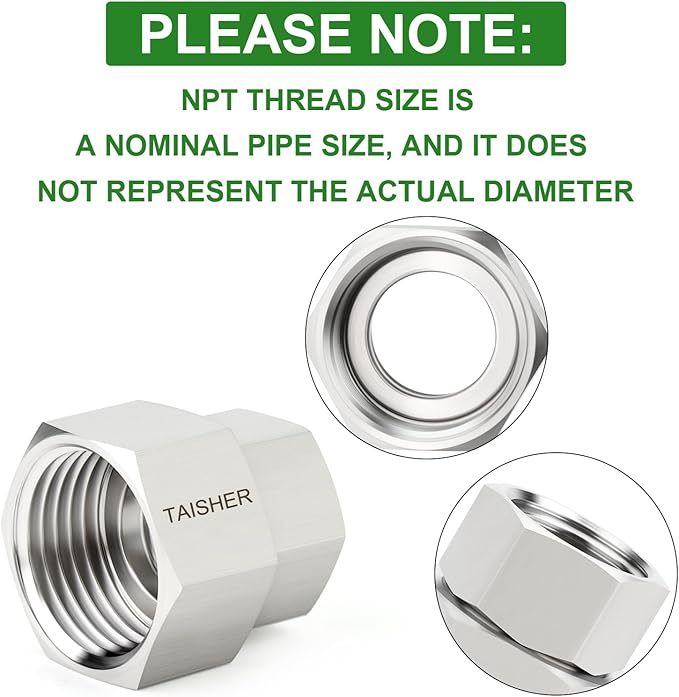 TAISHER 2PCS 304 Stainless Steel Garden Hose Adapter, 3/4" GHT Female x 1/2" NPT Female Garden Hose Connector with Washers