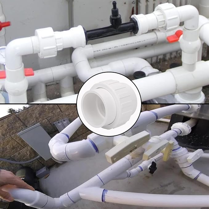 2 Pack 2" PVC Union Coupling Pipe Fitting (Socket x Socket) 2 Inch PVC Slip Union PVC Adapter Coupling Schedule 40, EPDM O-Ring, White