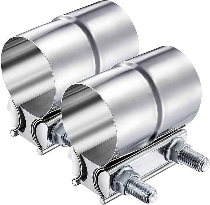 2 Pack 3 Inch Lap Joint Exhaust Band Clamp, 304 Stainless Steel Exhaust Muffler Clamp, Exhaust Pipe Clamps Sleeve Coupler for Exhaust Pipes, Mufflers and Catalytic Converters