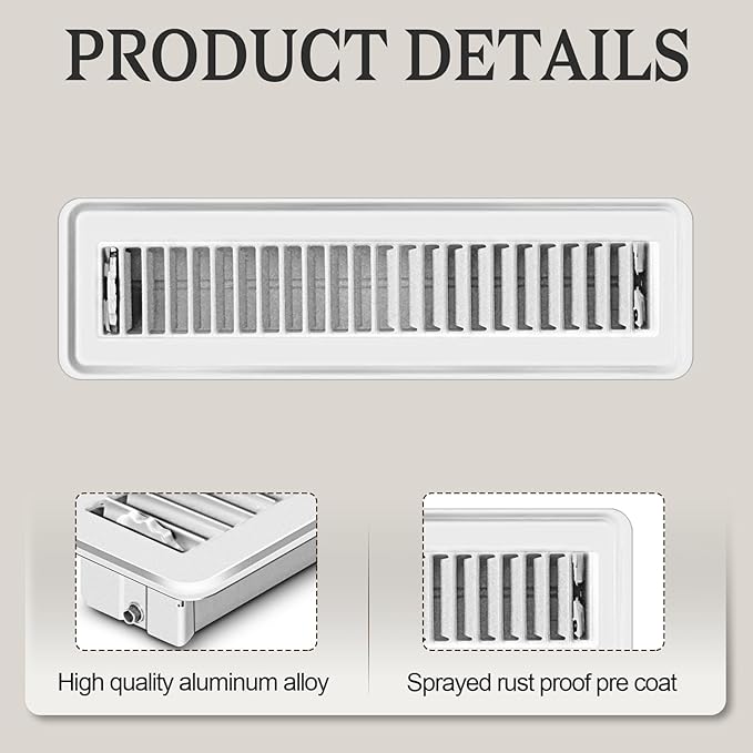 1 PCS Floor Vents Floor Registers 2x12 inch, Heavy Duty Metal Heat Air Vent Covers 2 X 12 with Rust Proof Finish for Home Office Wall Floor Registers Grilles & Vents (1, White, 2x12 Inches)
