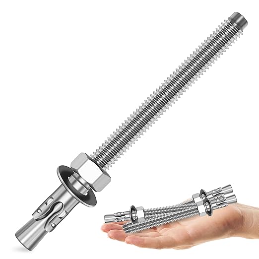 Mywish 1/2 x 6 Inch Wedge Anchors, 5Pcs 304 Stainless Steel Industrial 1/2 Heavy Duty Industrial Masonry Wdege Anchor Bolts for Brick Cement and Concrete, Bright Finish