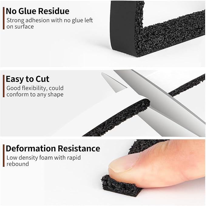 Yotache Open Cell Self-Adhesive Foam Seal Tape 1/2" x1/4", Weather Stripping for Door Insulation, Soundproof, Weatherstrip, 13 FT x 2Pcs