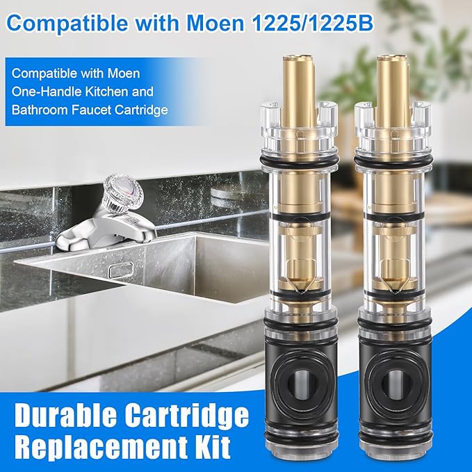 Enhon 2 Pack Dual Seal Cartridge Replacement Compatible with Moen 1225 1225B, One Handle Lavatory and Bathroom Faucet Cartridge Fits Single Handle Faucet/Showers, Brass
