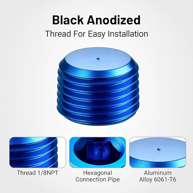EVIL ENERGY 1/8" NPT Plugs Aluminum Socket Allen Head Blue, Pack of 2