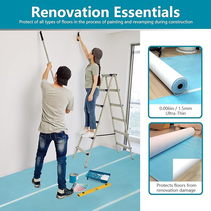 Temporary Floor Protection 39.5’’ x 50’, Floor Protection Film for Construction Projects - Protects Hardwood, Tile, Carpet, Countertops, Bathtubs and More,Coverage of 163 SQFT