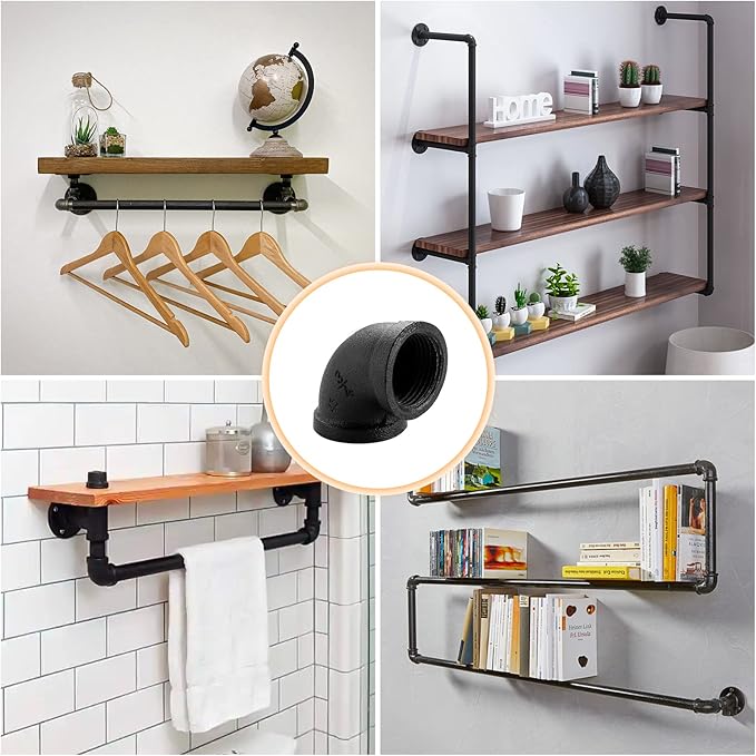 3/4" Black Pipe Fitting Elbow - Home Expert 20 Pack Industrial Pipe Fittings Iron Pipe Elbow for Steampunk Vintage Shelf Bracket DIY Plumbing