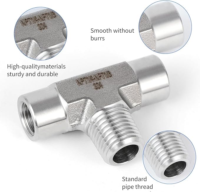 2 piece,NPT1/8 Female - NPT1/4 Male - NPT1/8 Female tee, 3WayConnector, Fabricate of 304 Stainless Steel.
