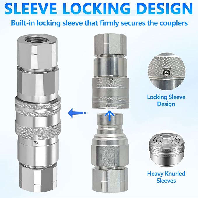 3/4’’ NPT Flat Face Hydraulic Quick Connect Couplers/Couplings with Dust Caps, The Universal Bobcat Flat Face Quick Connect Fittings with with 1/2" Body ISO 16028 Standard-2Set
