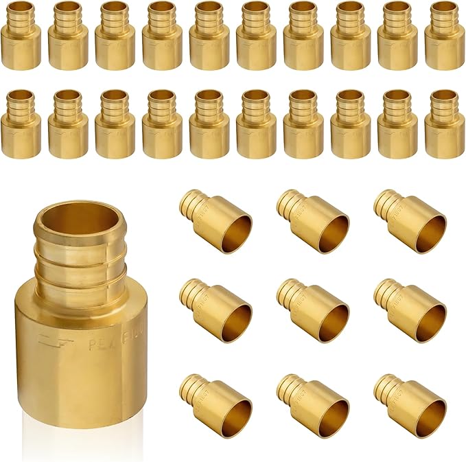 (30-Pack) PEX Fittings, Pex 1"x1" Female Sweat Copper Adapter, Brass Crimp Fittings, for PEX Tubing Pipe Plumbing, ASTM F1807(PEX1807137-30Pack)