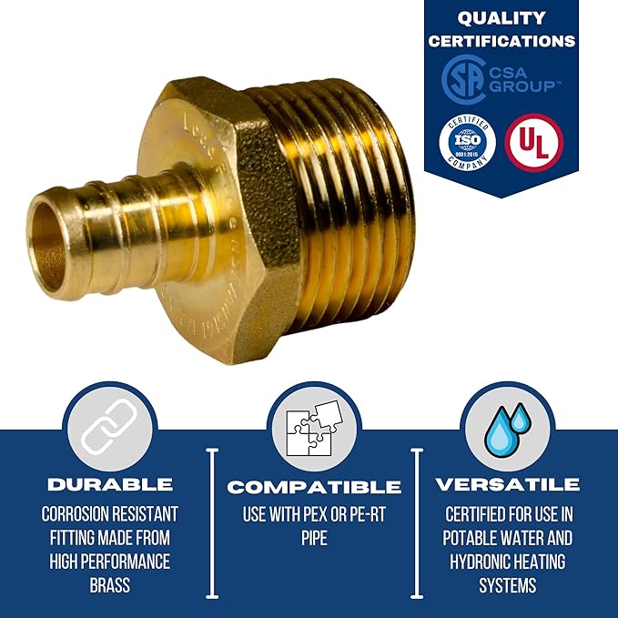 XFITTING 1/2 inch Pex x 3/4 inch Male NPT Adapter, 24-4-4=10X, 10 Pieces