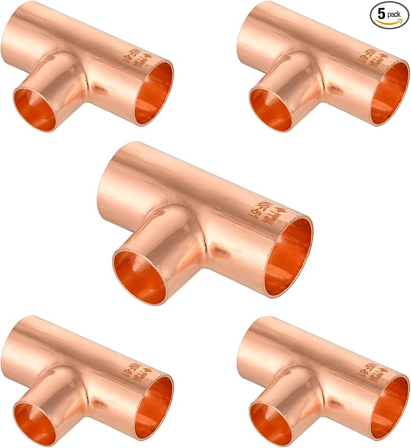 (Pack of 5) EFIELD 1" x 1" x 3/4" C X CX C Copper Tee, LF Copper Plumbing Fittings with Sweat Solder Connection,(COPPER013)