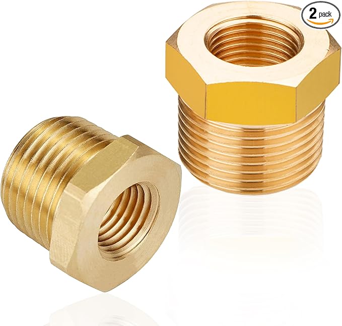 ZOUNI 2pcs Brass Reducer Hex Bushing, 3/4" NPT Male to 3/8" NPT Female Heavy Duty Brass Threaded Pipe Fitting Reducer Adapter Apply for 0.92" I.D. and 0.64"O.D. Pipe
