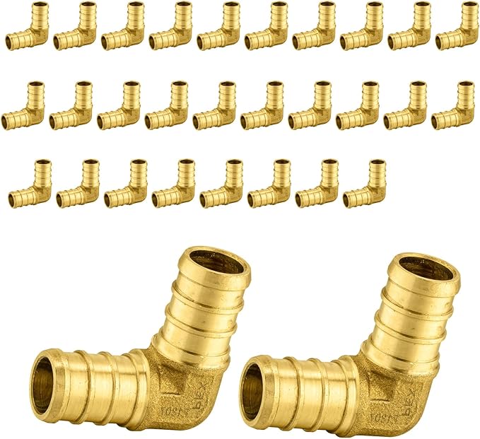 30-Pack PEX Fittings Niikappu 3/4"x3/4" Pex Elbow, Brass Crimp Pipe Fittings for PEX Pipes, ASTM F1807