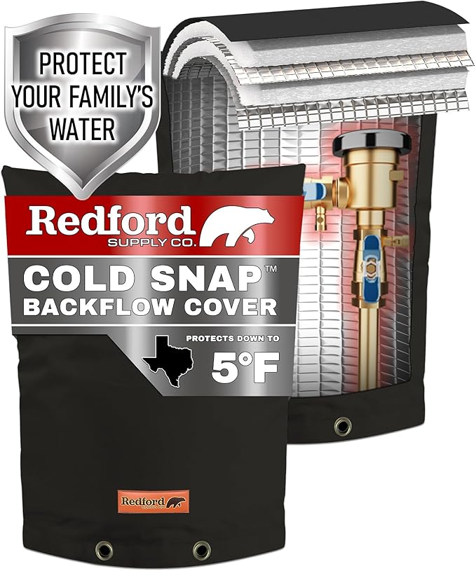 Redford Supply Co. Cold Snap (5°F) Backflow Preventer Insulation Cover, 20"W x 34"H, Pipe Insulation, Water Sprinkler Covers for Outside, Sprinkler Backflow Cover for Winter, Well Pump Bag (Black)