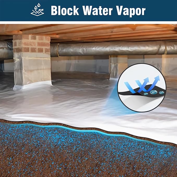 10Mil Vapor Barrier for Crawl Space, GENNIZZ 10FT x 20FT 10Mil Reinforced Plastic Sheeting, Heavy Duty Drop Cloth Moisture Barrier Underlayment (Black & White Panda Film)