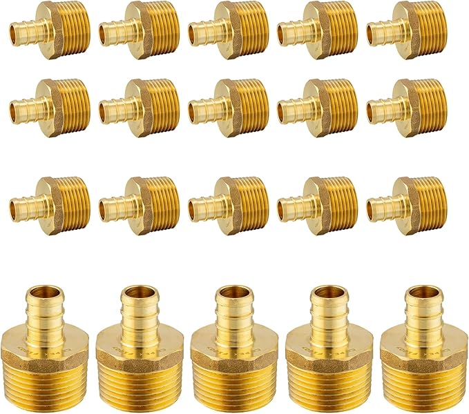 (20-Pack) PEX Fittings, Pex 1/2"x3/4" Male Threaded NPT Adapter, Brass Crimp Fittings, for PEX Tubing Pipe Plumbing, ASTM F1807