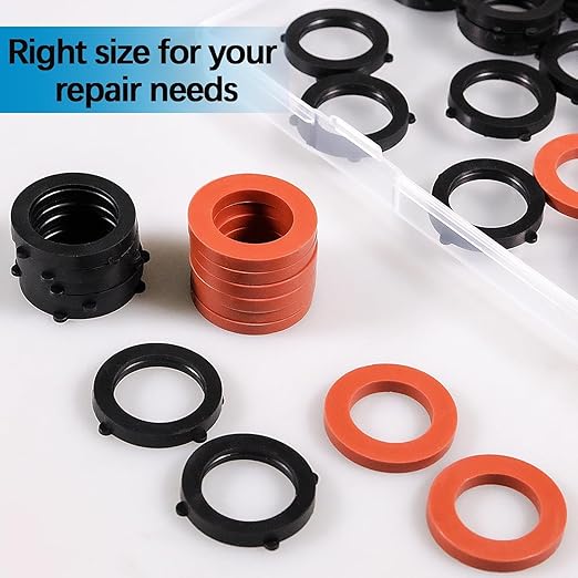 80 Pcs Garden Hose Gasket Rubber Seal, Fits All Standard 3/4 Inch Outdoor Hose Fittings with Heavy Duty Red and Black Self-Locking Tabs to Hold The Gasket Securely in The Fitting