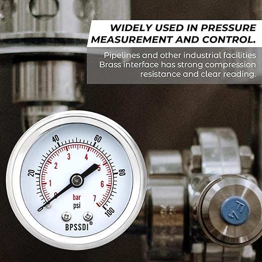0-100 Psi Low Pressure Gauge, 2" Dial Size, 1/4 NPT Back Mount, Stainless Steel Case for Water Pressure Gauge Test for Water Pipe, HVAC(with Tape)