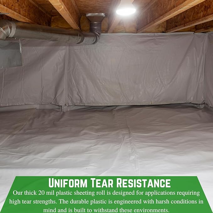 Farm Plastic Supply Crawl Space Vapor Barrier, 20 mil - Thick Plastic Sheeting, Drop Cloth Moisture Barrier for Crawl Space Encapsulation, Heavy Duty Polyethylene, Black & White Panda Film (48' x 100)