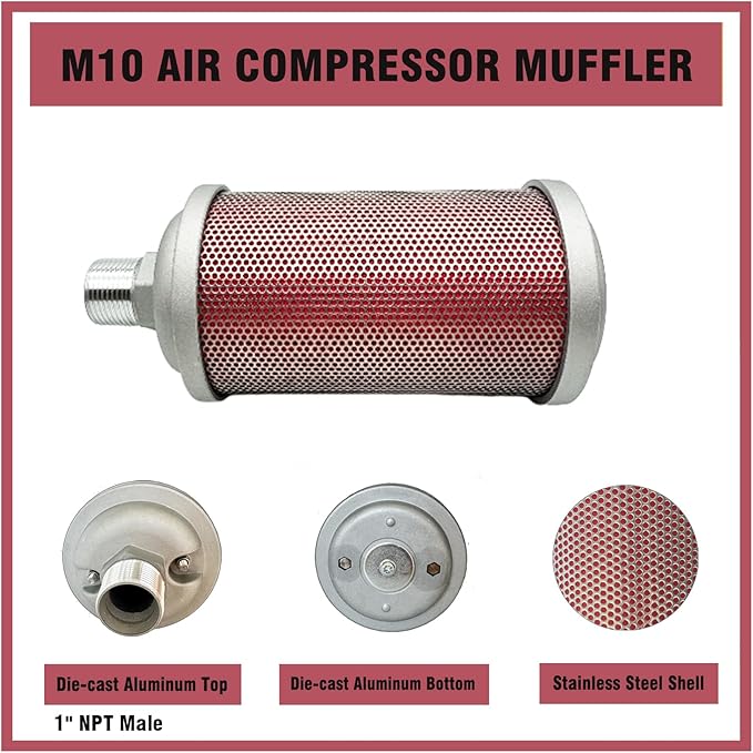 M10 Air Compressor Muffler 1" NPT Male, Air Exhaust Silencer 145 PSI for Dryer Compressor Air Pump, Compressed Air Equipment and Systems, Replace 0111010