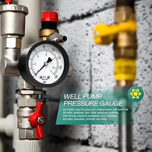 0-160PSI Well Pump Pressure Gauge 2" Dial Size, 1/8" NPT Back Mount, 3-2-3% Accuracy, for Tube, Water Pump, Gas, Liquid, Pressure Test